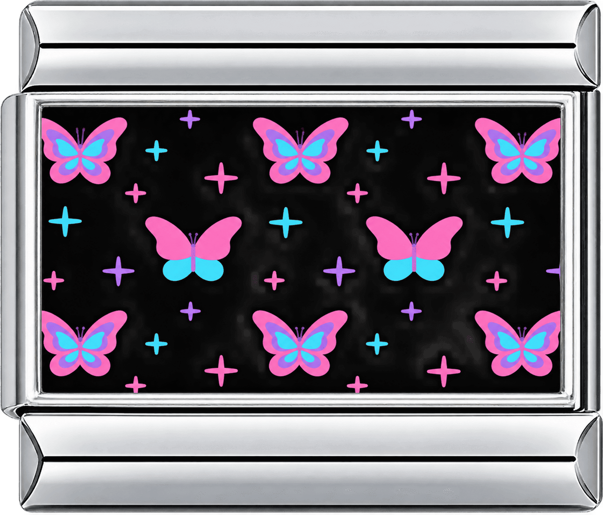 Pink Aqua Butterfly Sparkle Pattern Single Charm