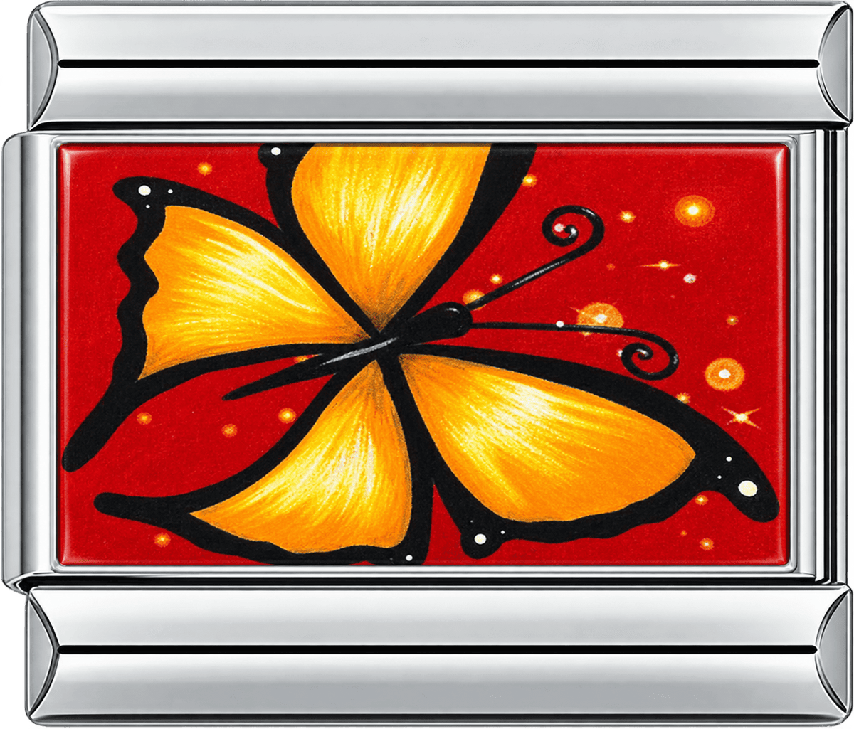 Orange Black Butterfly on Red Single Charm