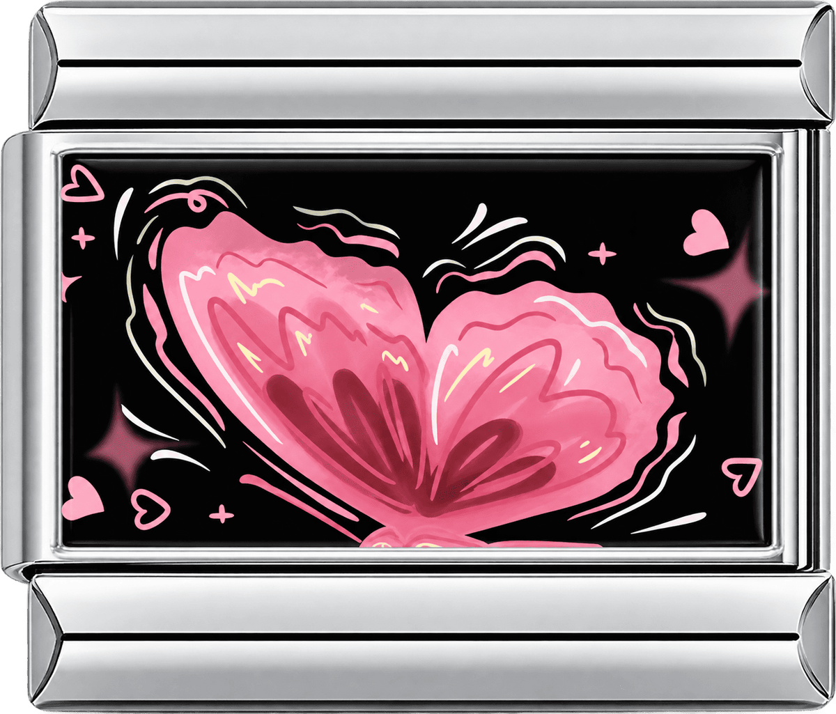 Pink Butterfly Wings on Black Single Charm