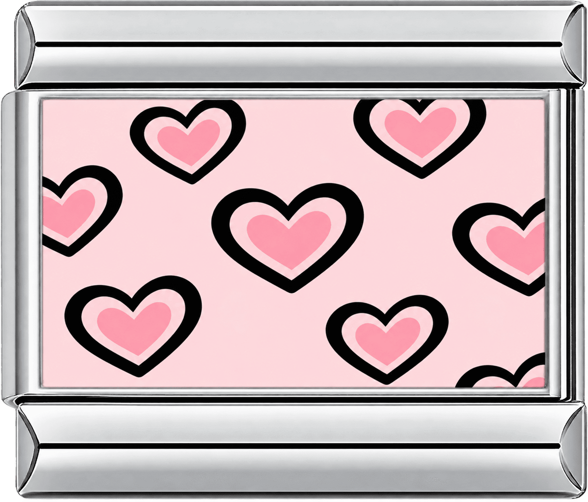 Pink Black Outline Hearts Single Charm