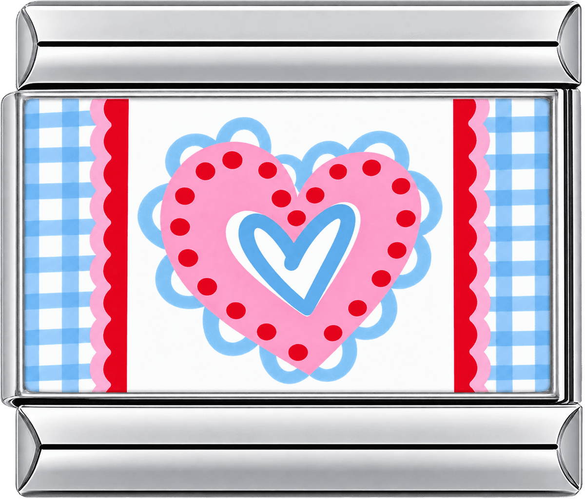 Pink Polka Heart Gingham Single Charm