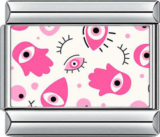 Pink Hamsa Evil Eye Pattern Single Charm