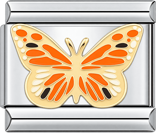 Gold Orange Enamel Butterfly Single Charm