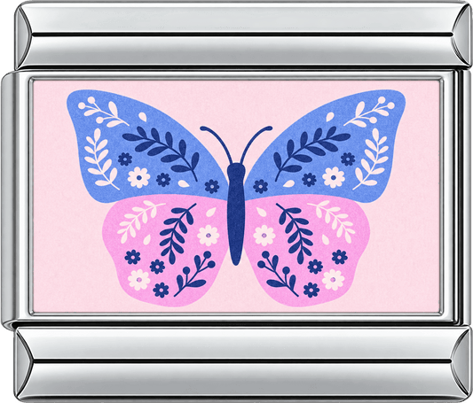 Blue Pink Floral Butterfly Single Charm