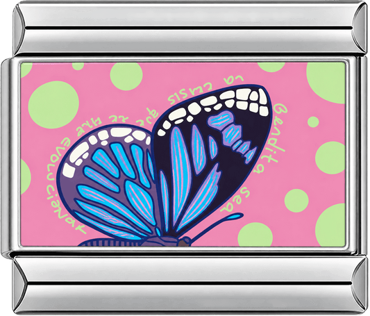Blue Butterfly Wing Pink Polka Dot Single Charm