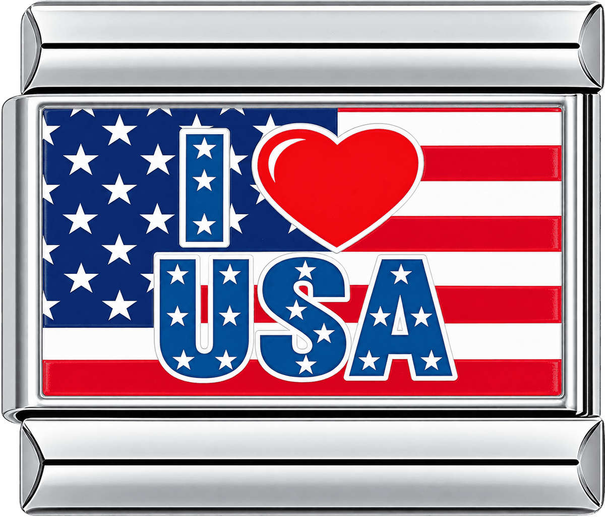 I Love USA Flag Heart Single Charm