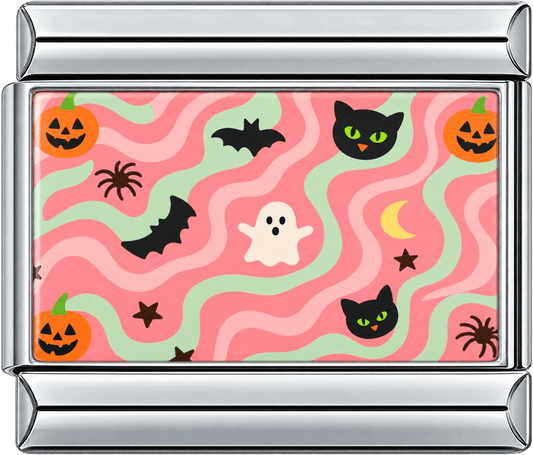 Pink Wavy Halloween Icons Single Charm