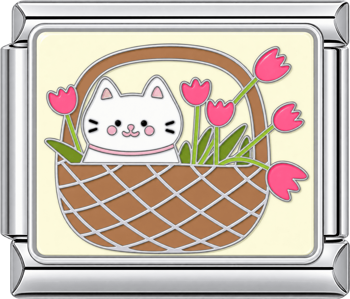 Cat in Flower Basket Single Charm