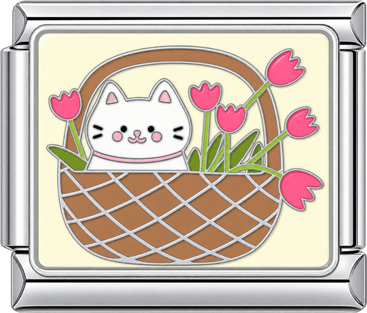 Cat in Flower Basket Single Charm