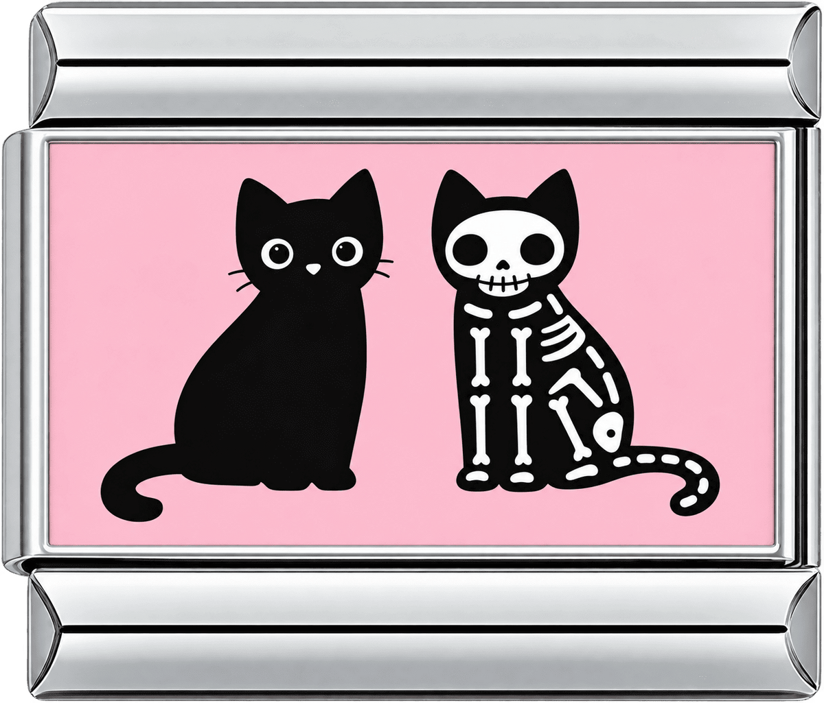 Black and Skeleton Cat Single Charm