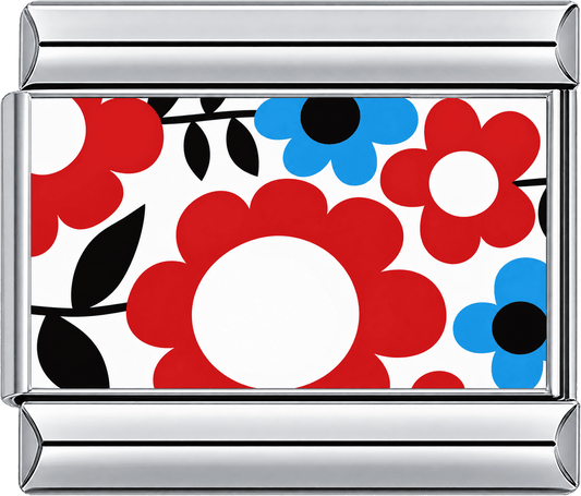Red Blue Retro Flower Single Charm