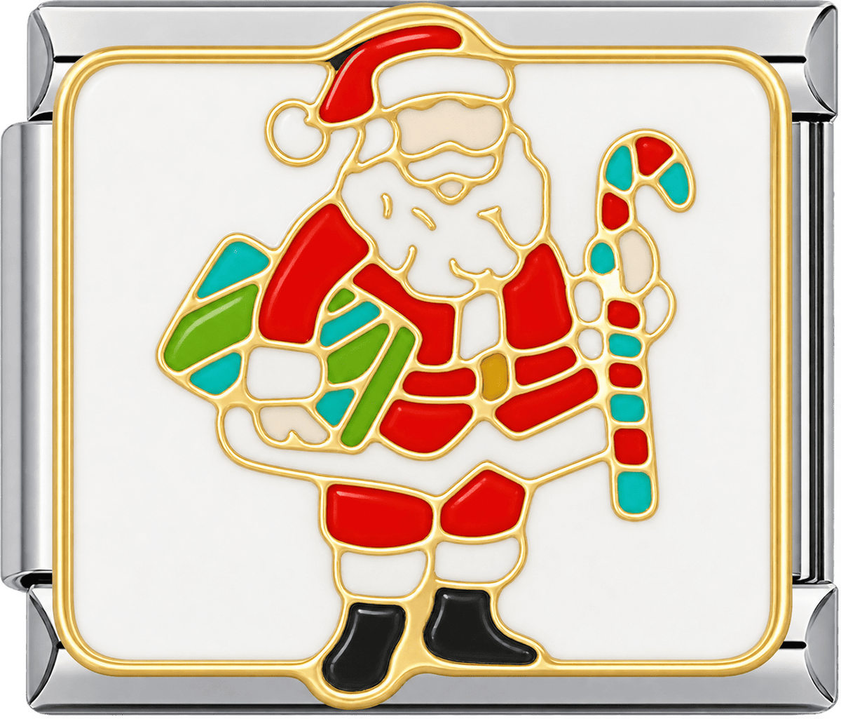 Santa with Gifts & Candy Cane Single Charm