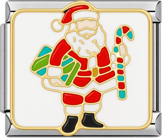 Santa with Gifts & Candy Cane Single Charm