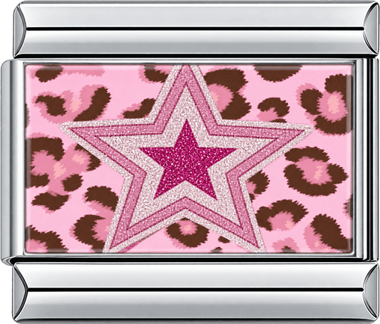 Glitter Star Pink Leopard Print Single Charm