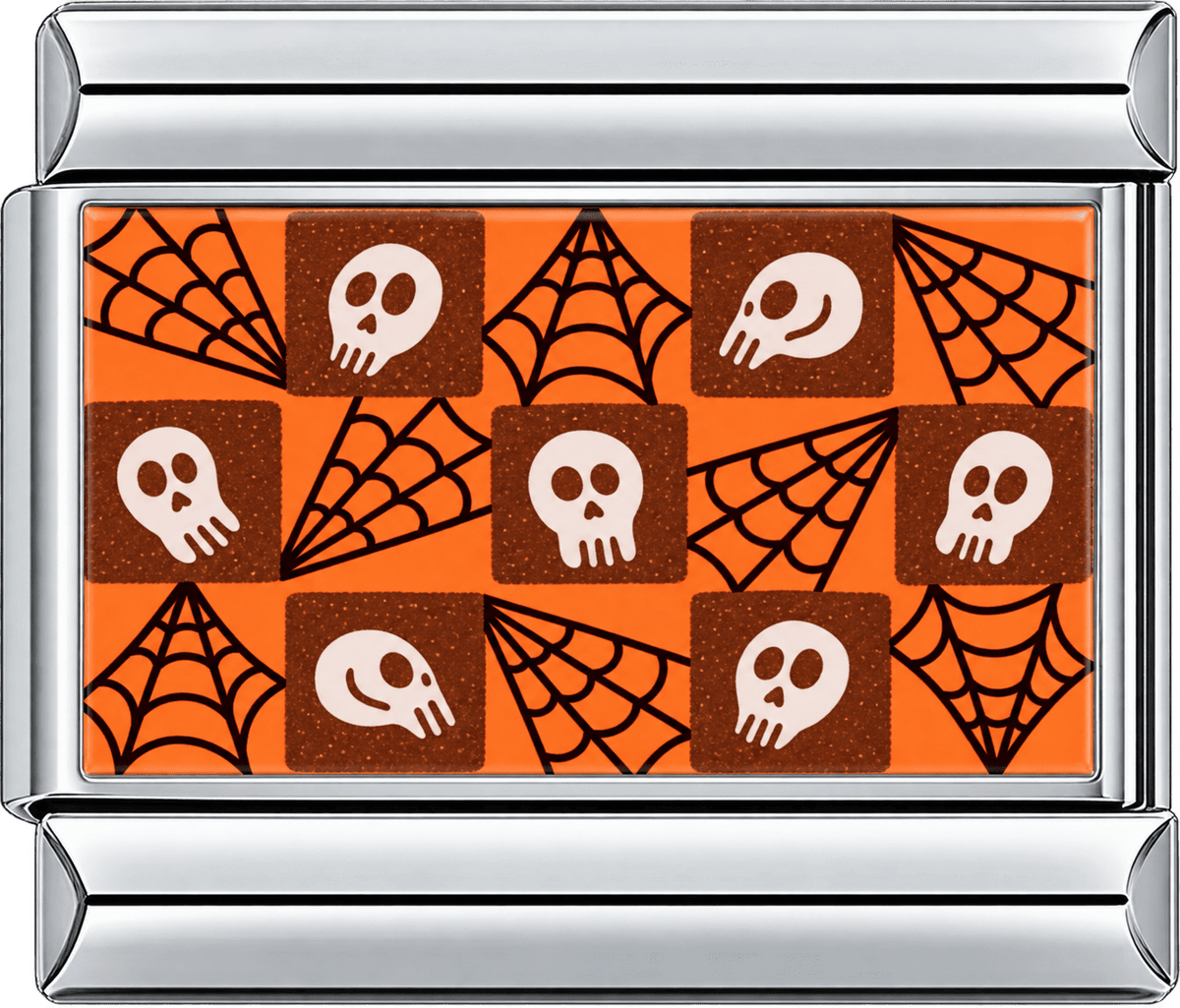 Orange Skull Spiderweb Pattern Single Charm
