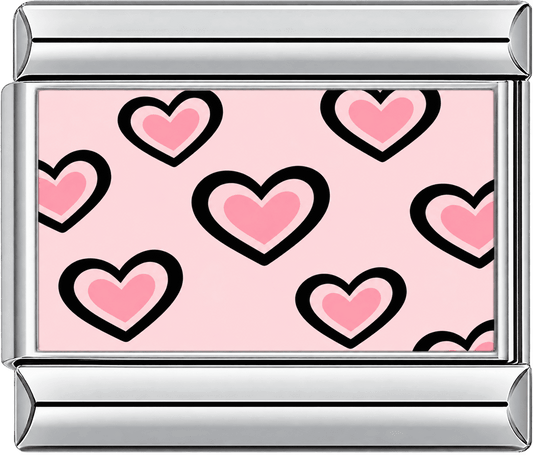 Pink Black Outline Hearts Single Charm